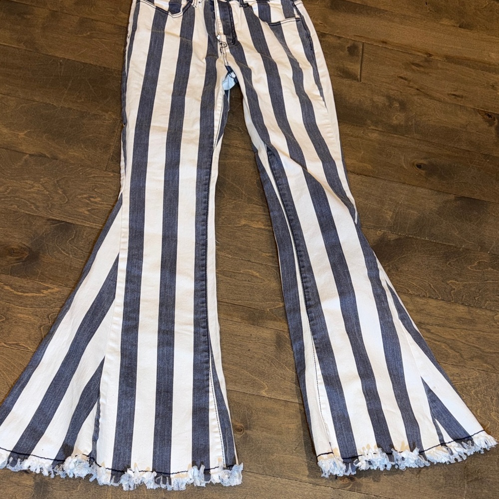 Altar'd State Blue and White Striped Flare Jeans - Picture 4 of 7